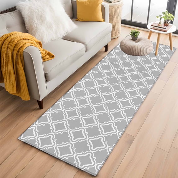 Grey Morocco 2'x6' Runner Rugs for Hallway Kitchen Bedside Non Slip Washable, Modern Abstract Classic Geometric Textured Entryway Rug Runners with Rubber Backing, Long Carpet Runner for Laundry Room