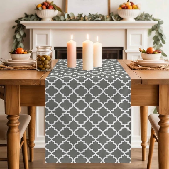 Grey Morocco Country Farmhouse Table Runner 70 Inches Long,Kitchen Dining Tablerunners Minimalist Style Linen Table Runners Dresser Scarves for Home Dinner Wedding Holiday Party Decor