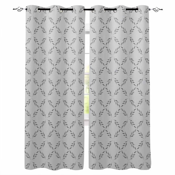 Grey Morocco Kitchen Curtains Abstract Geometric Leaf Diamond Lattice Cafe Short Curtains for Bathroom Blackout Window Curtain Small Window Treatment Drapes for Bedroom Living Room 27.5"x39"x2