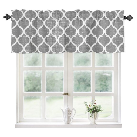 Grey Morocco Kitchen Valances for Windows 42x12 Inch Kitchen Curtains Valances Rod Pocket Modern Moroccan Geometric Abstract Art Bathroom Window Valances for Window Treatment Decor