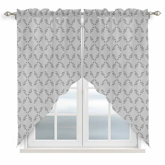 Grey Morocco Kitchen Window Curtains, Swag Curtains Valance for Bedroom Living Room Bathroom, Abstract Geometric Leaf Diamond Lattice Rod Pocket Window Treatment Curtain Block Drapes 2 Panels 36"x36"