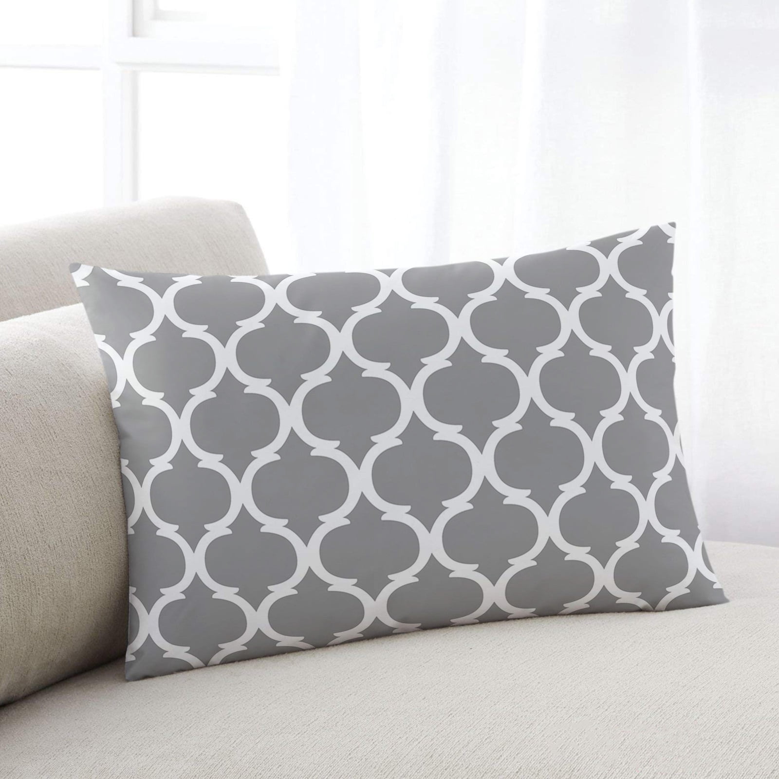 Grey Morocco Plaid, Body Pillow Cover, Pillowcase Protectors with Zipper, Breathable Decorative Throw Pillow Case Cover, Abstract Pillow Shams for Couch Sofa 24x36Inch