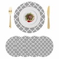 thumbnail image 1 of Grey Morocco Plaid, Round 15 Inch Placemats Set of 4, Abstract HeatResistant Non Slip Place Mats for Dining Table, Wipeable Braided Kitchen Table Mats for Housewarming, 1 of 9