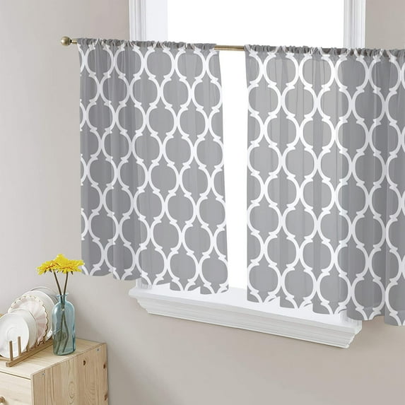 Grey Morocco Plaid, Sheer Curtains 54 Inches Length 2 Panels Set, Window Sheer Curtains for Living Room/Bedroom, Abstract Light Filtering Rod Pocket Curtain 52'' x 54'' x 2