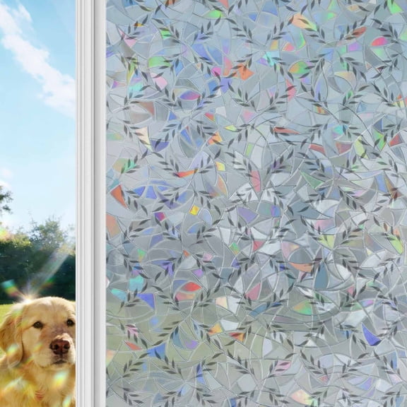 Grey Morocco Window Privacy Film Stain Glass,Reusable Decorative Rainbow Window Film,Abstract Geometric Leaf Diamond Lattice Static Cling Sun Blocking Stickers Decals Covers 17.7" x 39.3" (2pcs)