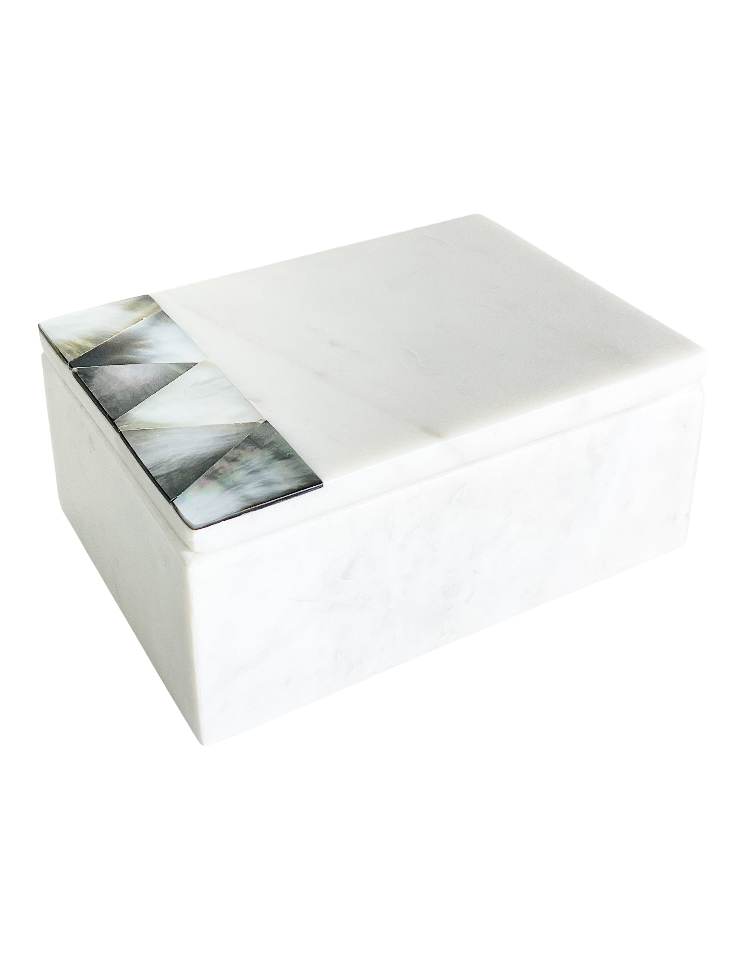 Iridescent Grey Mother of Pearl on White Marble Decorative Box