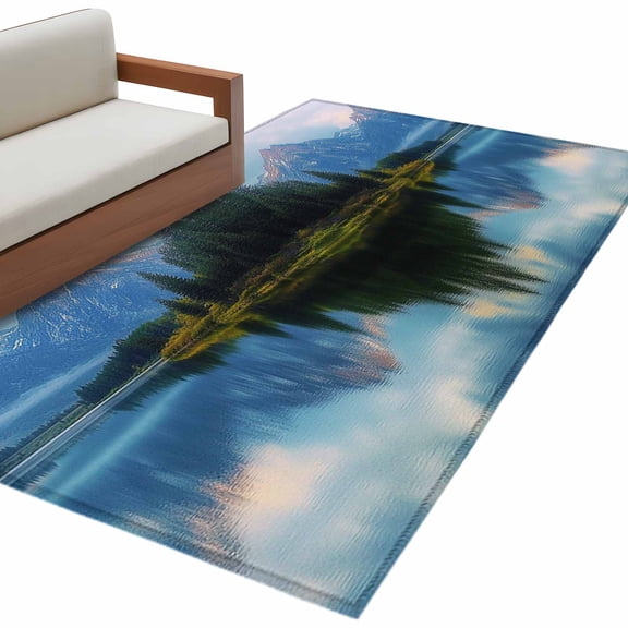 Grey Mountain Area Rug Washable 3x5 Entryway Rug Non-Slip Indoor Low Pile Green Forest Modern Art Farmhouse Floor Carpet Small Rugs for Bedroom Office Living Room Kitchen Entrance Nursery