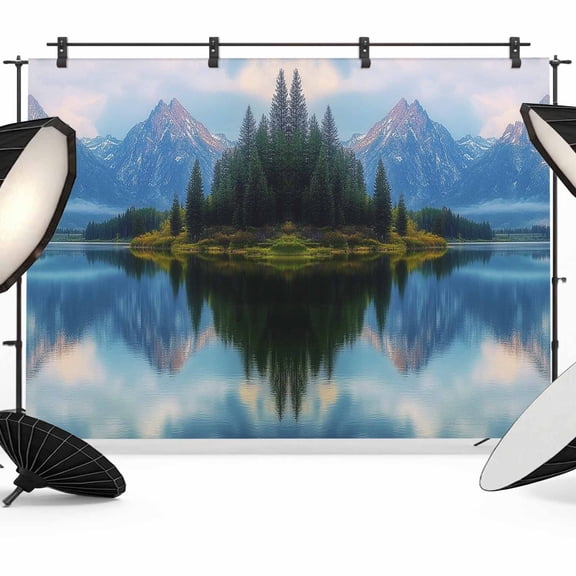 Grey Mountain Backdrop for Photoshoot,Photography Photo Studio Background Wall Backdrop,Green Forest Modern Art Farmhouse Back Drop Banner Panel for Portraits Wedding Party Live Streaming Decor 8x6Ft
