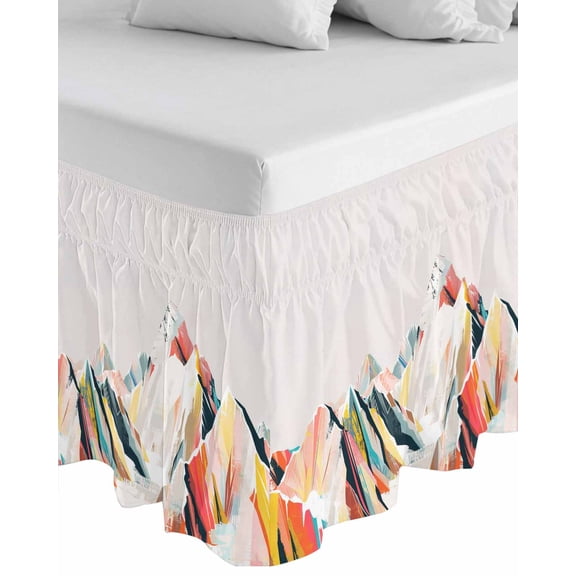 Grey Mountain Wrap Around Bed Skirts for California King Bed 18" Drop,Bed Skirt with Adjustable Elastic Belt Dust Ruffle Bed Valance Abstract Oraital Watercolor Orange Yellow Bed Frame Cover