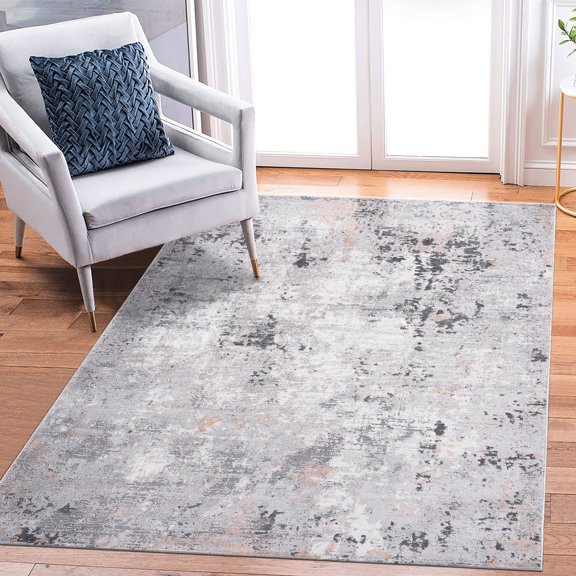 Grey Multi Design Area Rug with Medium Pile - Safe for High-Traffic Zones