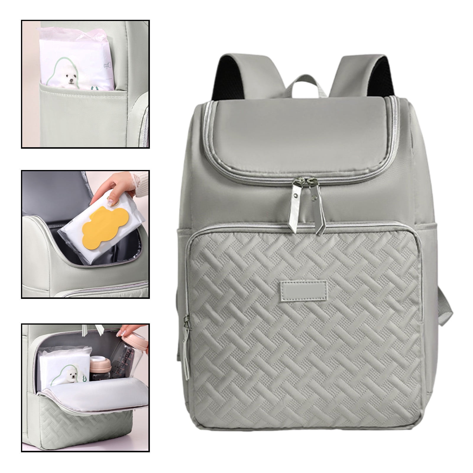 Grey Multi-Pocket Mom Portable Bag Large Capacity Baby Supplies Bag Thermal Insulation Picnic Bag Multifunctional Travel Backpack For Diapers Food Gray