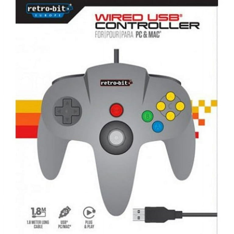 Retro-Link - N64 Style Wired USB Controller for PC & Mac - Grey