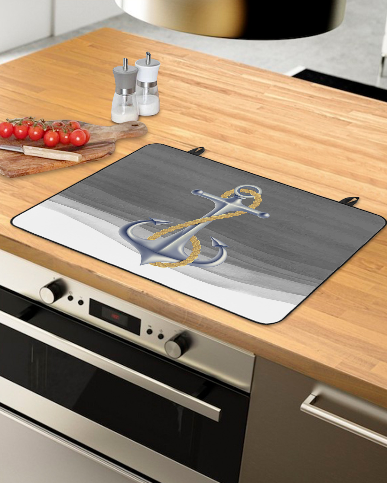 Grey Nautical Stove Top Covers for Electric Stove, Heat Insulation