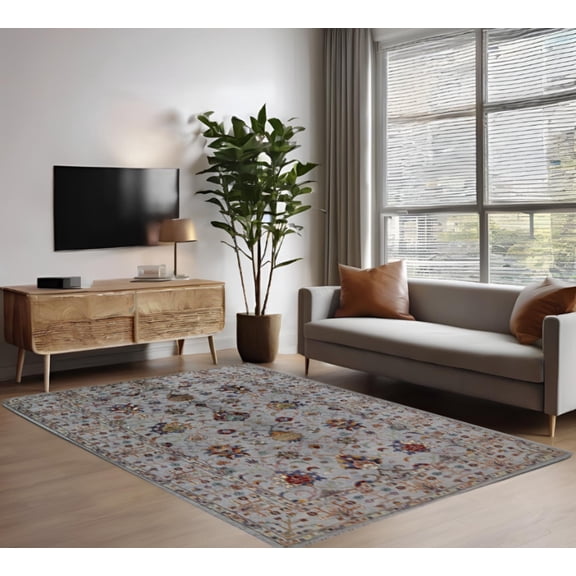 Grey Navy Blue Premium Handwoven Pure Wool Sultani Rug, 5ft 7in x 8ft 1in