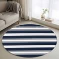 thumbnail image 1 of Grey Navy Blue Stripe Round Area Rugs 3 ft, Modern Abstract Washable Small Area Rug with Non-Slip Sturdy Edge Binding Round Front Door Mat Floor Carpet for Entryway, 1 of 9