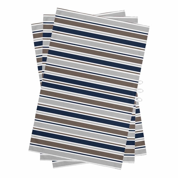 Grey Navy Blue Striped Kitchen Towels Set of 3, Water Absorbent Dish Towel, Farmhouse Stripes Modern Abstract Art Decorative Hand Towels - Quick Drying Cloth for Cooking Baking, 18x28 Inch