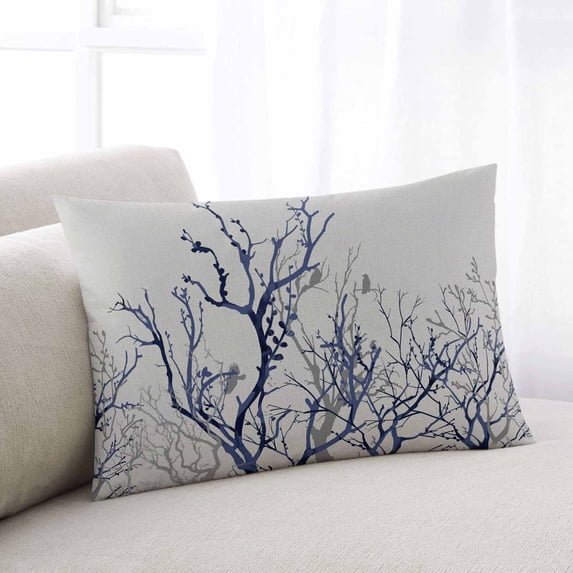Grey Navy Blue Tree Throw Pillow Covers, Country Rustic Botanical Branch Soft Breathable Pillow Cases with Invisible Zipper for Sleeping, Toddler Pillowcases for Couch Bed Sofa Chair 12x20 Inches