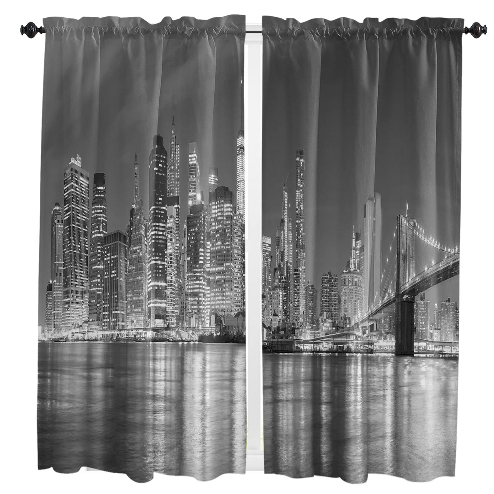 Grey New York City Landscape Gray Window Curtains for Living Room the ...