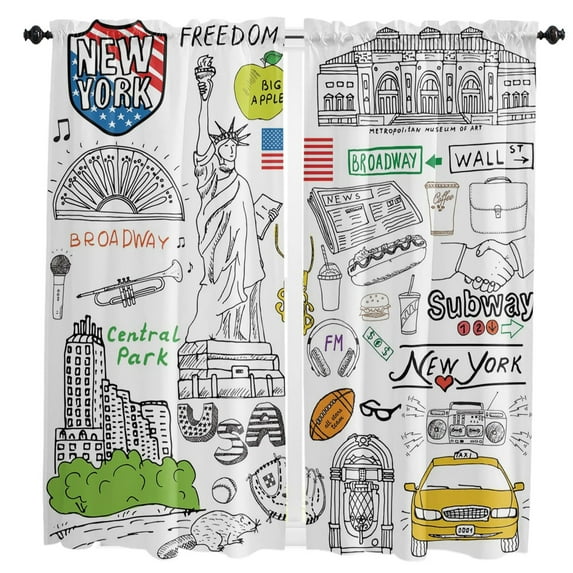 Grey New York City Landscape Gray Window Curtains for Living Room the Bedroom Home Interior Kids Room Decoration Drapes Curtains