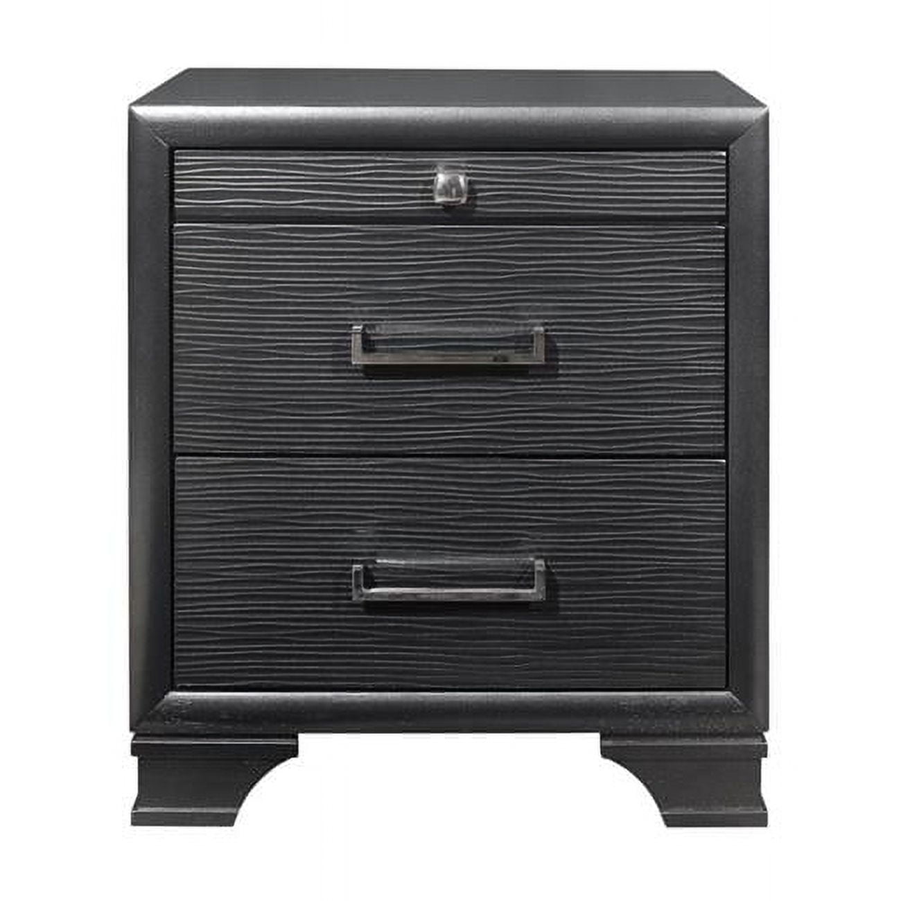 Contemporary Grey Rubberwood Nightstand with Textured Drawers