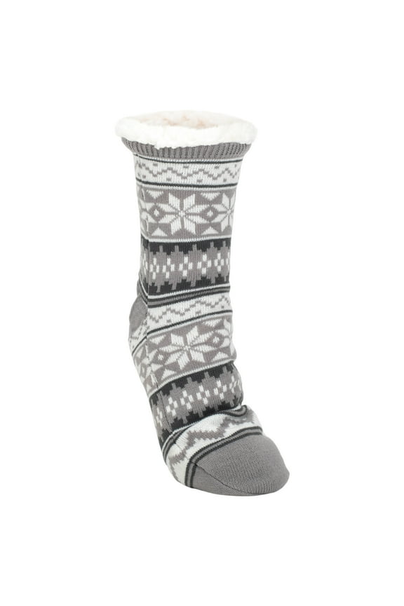 Grey Nordic Snow Womens Cozy Sherpa Fleece Plush Non Skid Indoor Slipper Socks