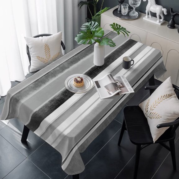 Grey Nordic Style Stripes Table Cloth Waterproof Tablecloths, Black Gray Texture Tablecloth Dining Table Cover for Kitchen Party Tabletop Outdoor, Rectangle Tablecloth 60x120 Inch