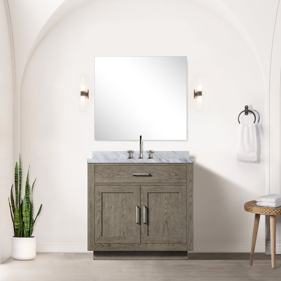Grey Oak 36 In. W X 22 D Bath Vanity Featuring Marble Top - Panels, Solid Wood Frame, Soft Close, Fully Assembled With Wood, Unit