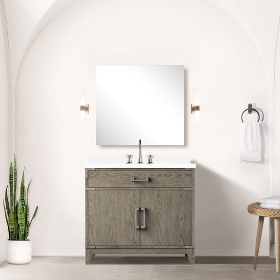 Grey Oak 36 In. X 22 Bathroom Vanity With Sealed Cultured Marble Top, Solid Wood Build, Soft Close, And Sufficient Storage W D Surface, Frame, Plentiful Interior