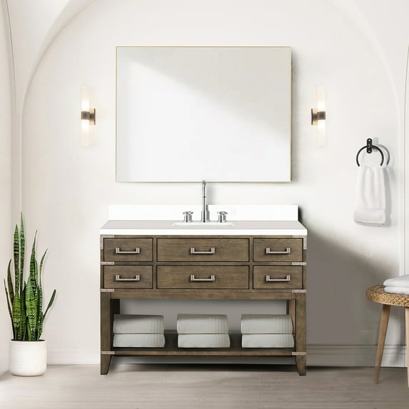 Grey Oak 48 In. W X 22 D Single Bath Vanity With Stylishly Sealed Cultured Marble Top, Faucet , And 46 Mirror Polished Included