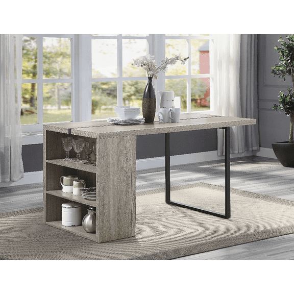 Grey Oak & Black 2-Shelf Dining Table | Spacious & Stable for Multiple Uses