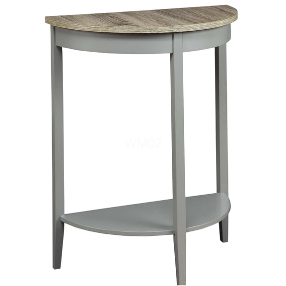 Grey Oak Console Table with Bottom Shelf, Half Moon Shape Entryway Table for Hallway & Living Room