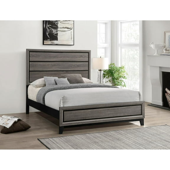Grey Oak Queen Panel Bed, Featuring A Strong Frame And Subtle Tone With Paneled Headboard For Superior Support