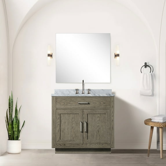 Grey Oak Single Bath Vanity 36x22 - Soft Close Technology, Under Sink Storage Area, Fully Assembled, Immediate Installation Procedure, Freestanding For Small Spaces 36"x22" Close, Storeroom, Rapid