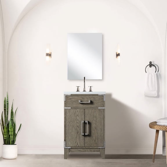 Grey Oak Single Vanity with Acrylic Counter and Chrome Faucet | Ideal for Bathroom with 18 in. Mirror Included | Benefit from Hand - polished and Durable Design