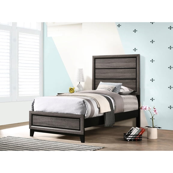 Grey Oak Transitional Twin Bed | Refined Design with Grooves | Bedroom Space