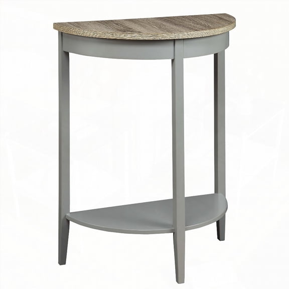 Grey Oak and Grey Half Moon Console Table for Entryway with Bottom Shelf