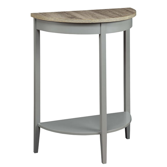 Dokea Grey Oak and Grey Half Moon Console Table with Bottom Shelf - Console Tables