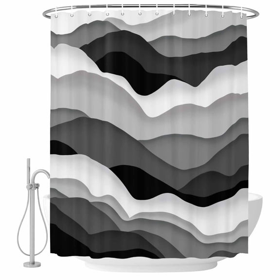 Grey Ocean Fabric Shower Curtain Abstract Waves Ombre Washable Shower Curtains for Bathroom, Waterproof Bath Curtain with Hooks Home Decor 72x84in