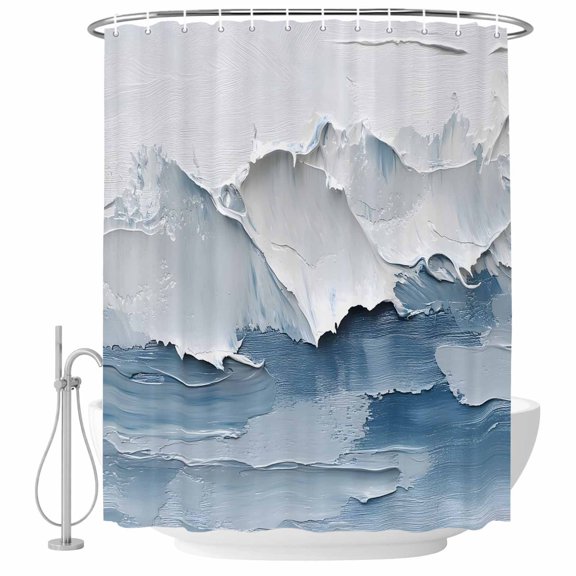 Grey Ocean Waves Fabric Shower Curtain Abstract Art Washable Shower Curtains for Bathroom, Waterproof Bath Curtain with Hooks Home Decor 72x84in