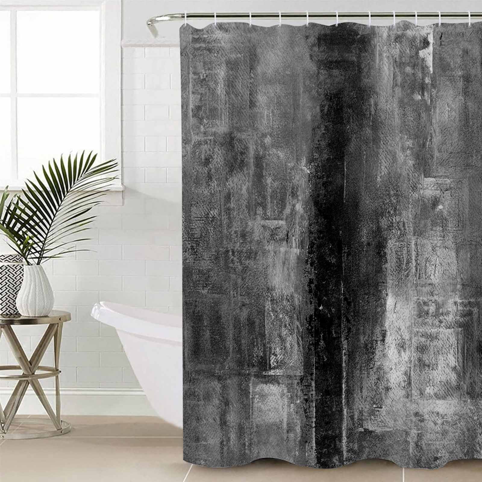 Grey Oil Painting Bathroom Curtain 72 Inch Shower Curtain with Hooks, Modern Abstract Graffiti Street Art Waterproof Polyester Bath Curtain Washable Bathtub Curtain 60''x 72''