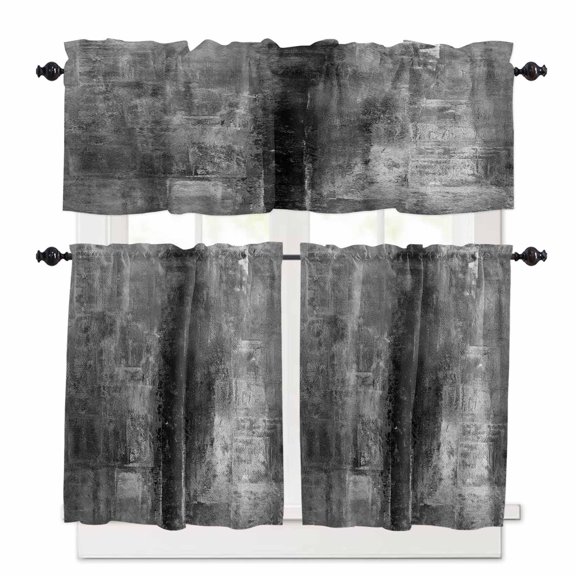 Grey Oil Painting Kitchen Curtains and Valances Set, 3 Piece Kitchen Curtains Set 24 Inch Length, Modern Abstract Graffiti Street Art Rod Pocket Curtains Tier Farmhouse Window Curtains