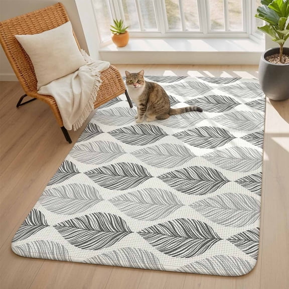 Grey Olive Area Rugs for Living Room 5x6, Leaf Texture Watercolor Washable Area Rug with Non Slip Backing, Stain Resist Linen Carpet for Bedroom, Dining Room, Entryway, Entrance