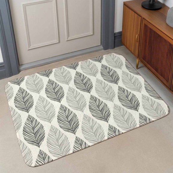Grey Olive Front Door Mat Indoor Entrance, Leaf Texture Watercolor Absorbent Dirt Resist Welcome Mats Non-Slip Low-Profile Doormat Washable Entry Rug Indoor Outdoor 17x30 Inch