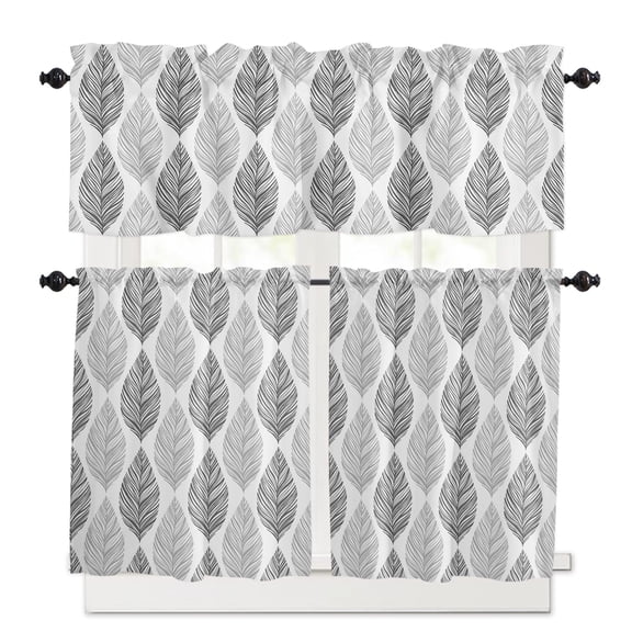 Grey Olive Kitchen Curtains Valances and Tiers Set of 3, 24 Inch Length Tier Curtains and Valance Rod Pocket Valance Curtains Set for Kitchen Bathroom Small Windows