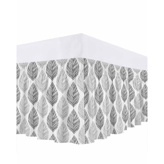 Grey Olive Ruffle Bed Skirt Queen Size Leaf Texture Watercolor Adjustable Elastic Dust Bed Skirts Wrap Around Bedskirt Wrinkle Free Easy Fit with 16 Inch Drop