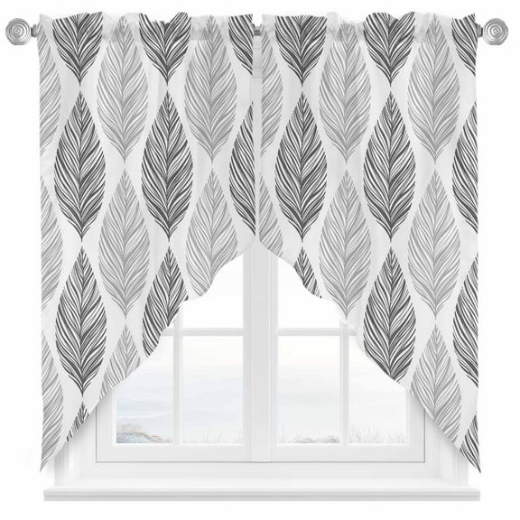 Grey Olive Swag Valances for Windows 2 Pack Leaf Texture Watercolor Swag Kitchen Curtains 36 Inches Long Rod Pocket Short Window Treatment for Kitchen Bathroom 36"x36"