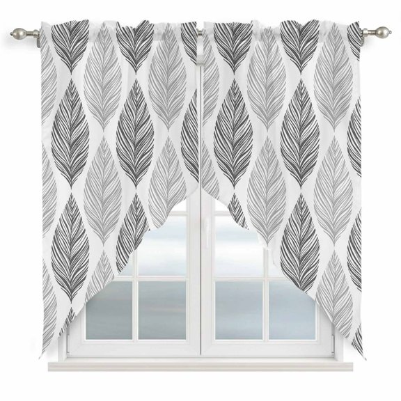 Grey Olive Swag Valances for Windows 36 inches Long, Leaf Texture Watercolor Swag Curtains Privacy Light Filtering Curtain Tiers for Kitchen Bathroom 28" W x 36" L, 2 Panels