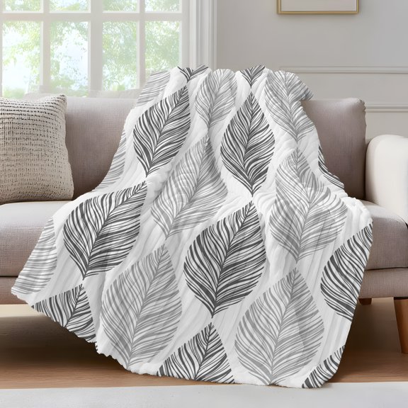 Grey Olive Throw Blanket for Couch Leaf Texture Watercolor Soft and Warm Flannel 3D Striped Fluffy Fuzzy Fleece Blanket Lightweight Throw for Bed, Sofa 30 x 40 Inches