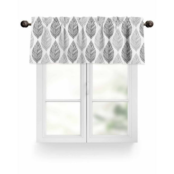 Grey Olive Valances for Windows Leaf Texture Watercolor Valance Rod Pocket Light Filtering Short Window Treatments Curtains for Kitchen Bathroom Living Room Bedroom, 1 Panel, 42 x 18 Inch