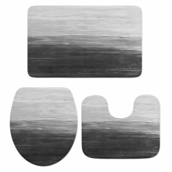 Grey Ombre Bath Mat 3 Piece Bathroom Rug Set, Modern Abstract Art Ocean Oil Painting Non Slip Bath Rug Contour Mat and Toilet Lid Cover, Absorbent Shower Mats Soft Bath Rugs and Mats Sets